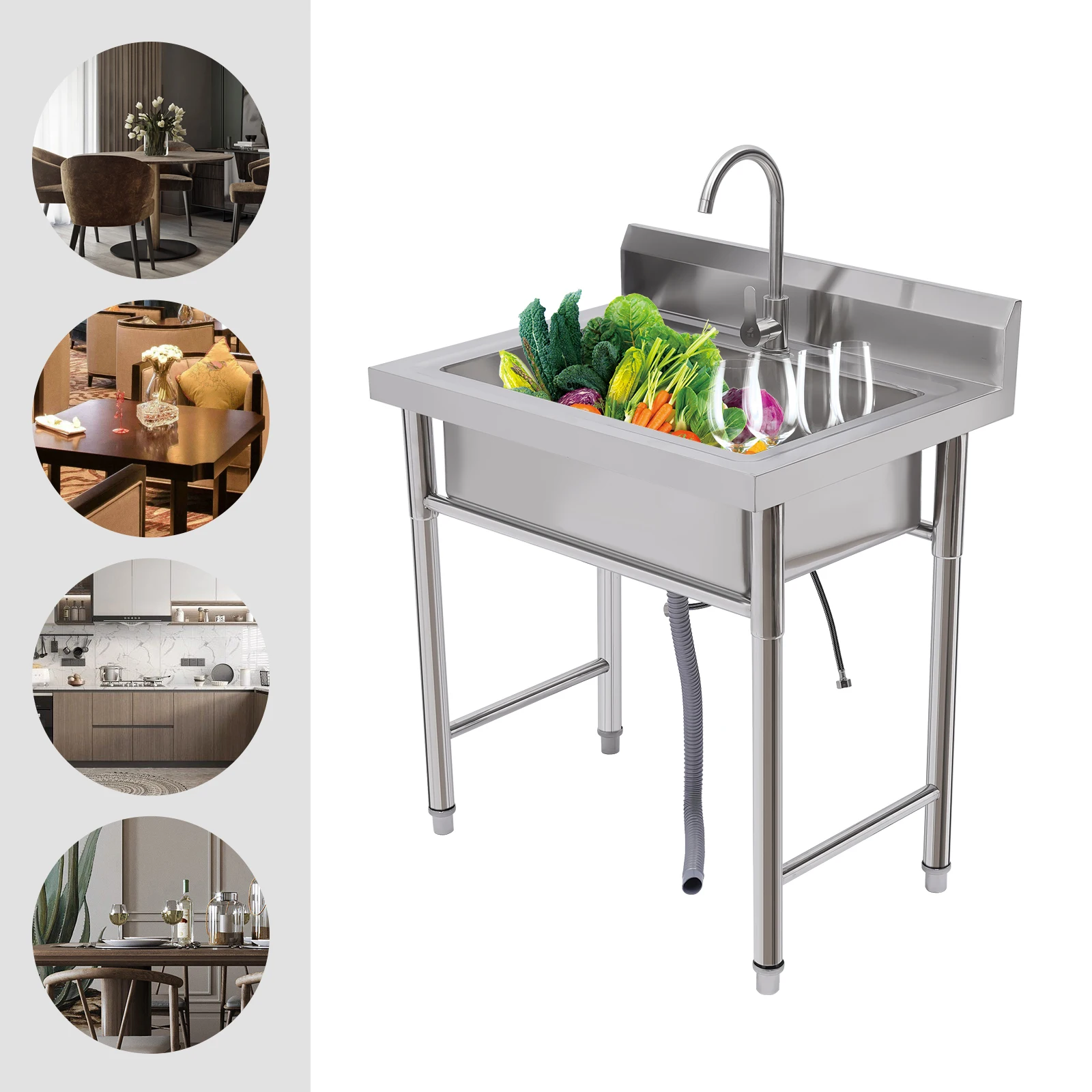 

Heavy-Duty Stainless Steel Sink, 661 lbs Load, Dual-Use Faucet, Large Basin