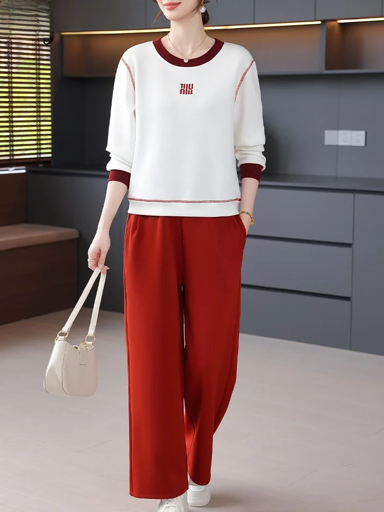 

Спортивный костюм для молодых мам: повседневный комплект из двух предметов с длинными рукавами, свободного кроя, из смесового полиэстера, удобный, для осени