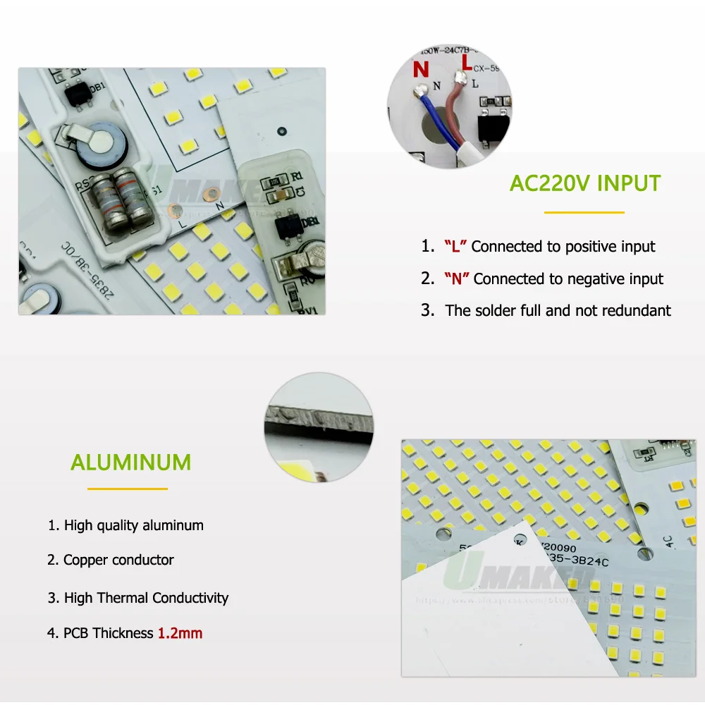 AC220V IC Drive LED PCB Floodlight Plate 20W 30W 50W 100W 150W Full Power Light Source Panel For Outdoor Lamps Replace DIY Chips