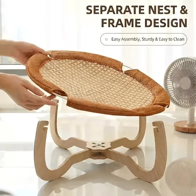 Wicker Cat Hammock, A Reversible Pet Hammock Suitable for All Seasons, A Breathable and Cool Summer Cat Bed, Comfortable