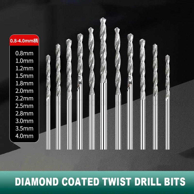 0.8-4mm Diamond Coated Twist Drill Bits for Dremel Rotary Tools Drilling Holes In Jewelry Ceramics Glass Semiconductor Materials