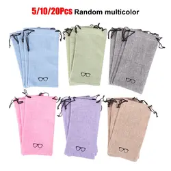 5/10/20Pcs Portable Linen Fabric Pouch For Sunglasses Bag Multi-Functional Eyeglasses Case Optical Glasses Lanyard Cloth Bags