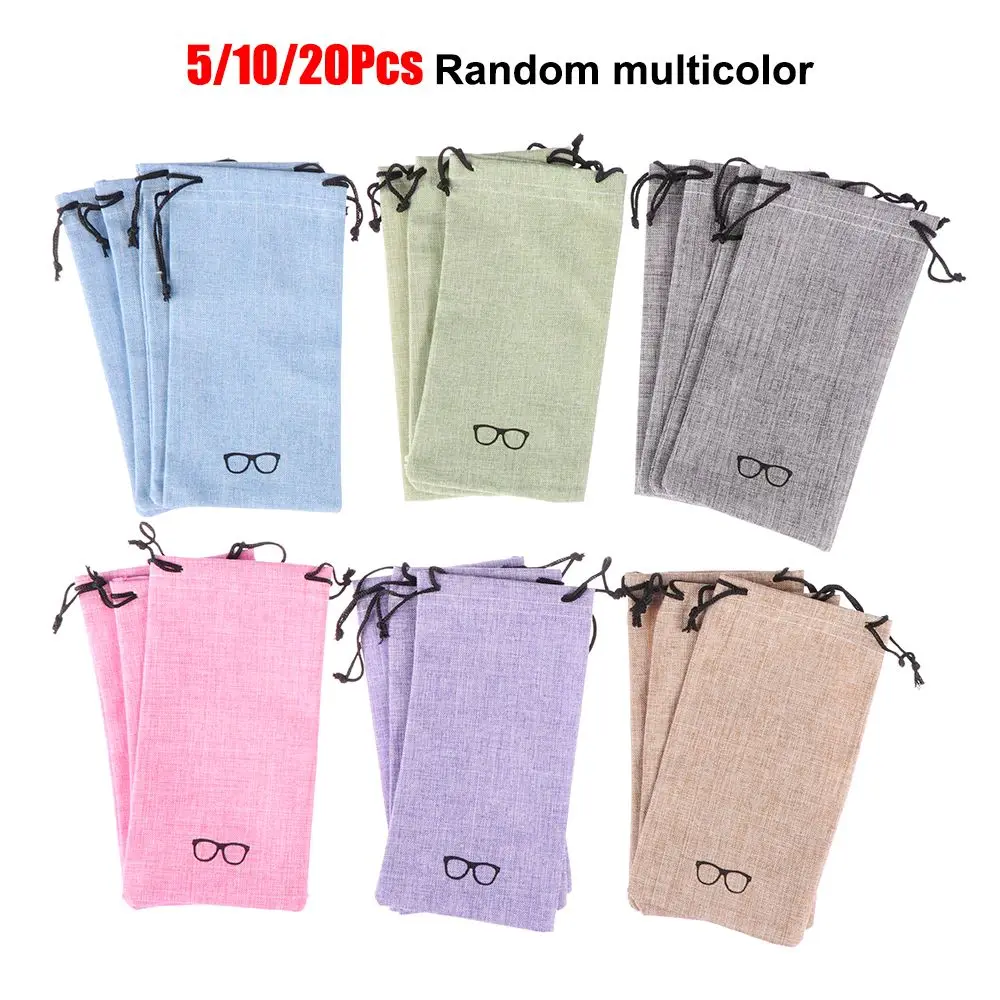 5/10/20Pcs Portable Linen Fabric Pouch For Sunglasses Bag Multi-Functional Eyeglasses Case Optical Glasses Lanyard Cloth Bags