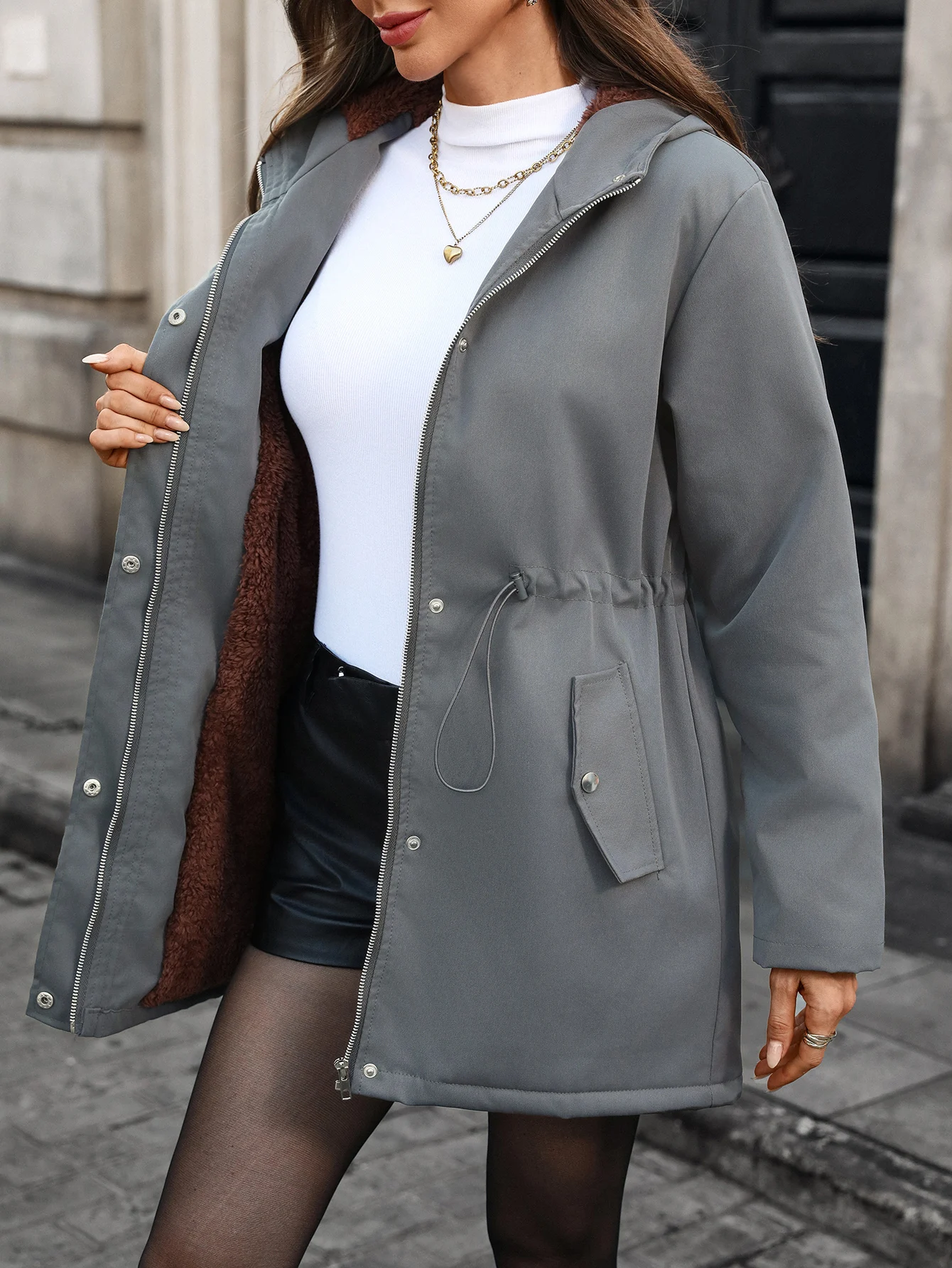 

Women's elegant mid-length waist cotton-padded jacket