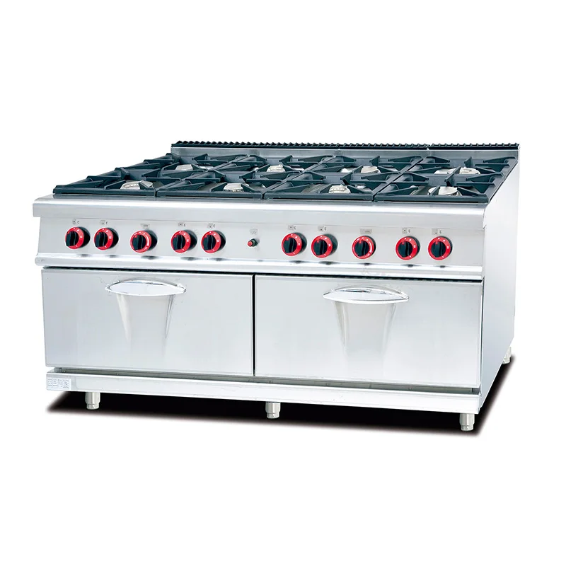 Commercial Industrial Restaurant Stainless Steel 8 Burner Gas Stove Range With Cabinet