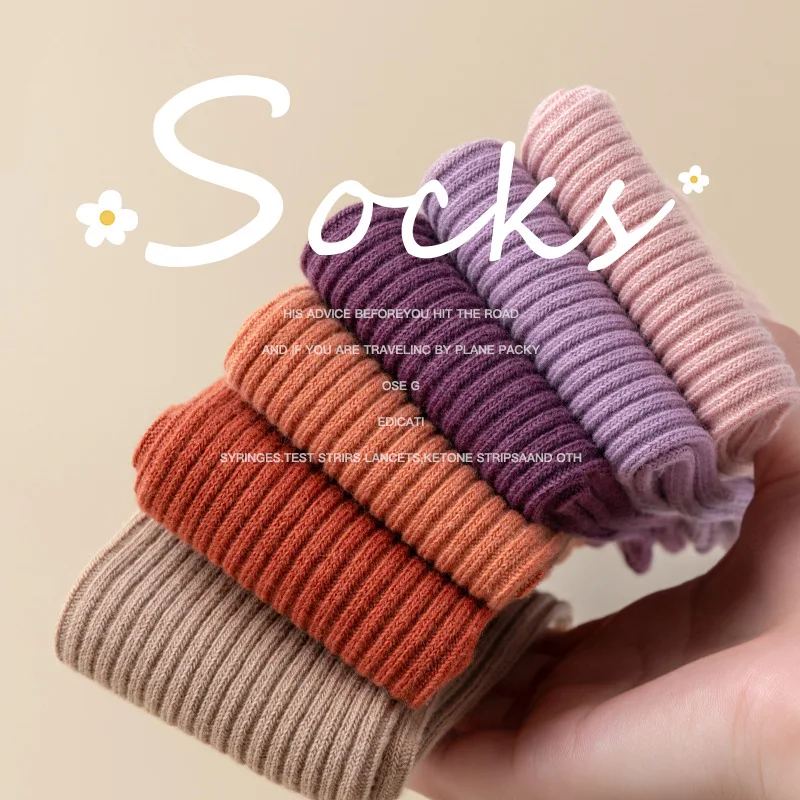 

Однотонные женские гольфы, простые носки из смеси хлопка в вертикальную полоску, весенне-осенние носки