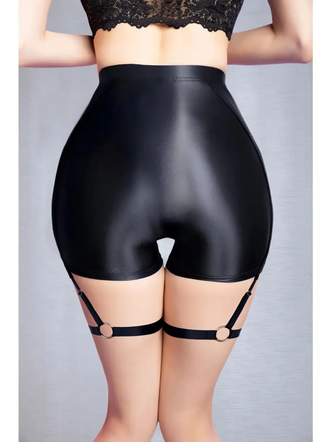 New Glossy Shiny Seamless Crotch Short Hot Pants High Elastic Slip Shorts Thigh Band Garter Belt Tights Mini Bermudas Trunks