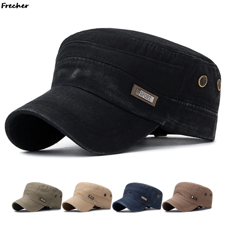 Men\'s Vintage Classic Flat Hat Man Washed Cotton Caps Adjustable Captain Military Cap Leisure Trucker Hats Spring Winter 2023