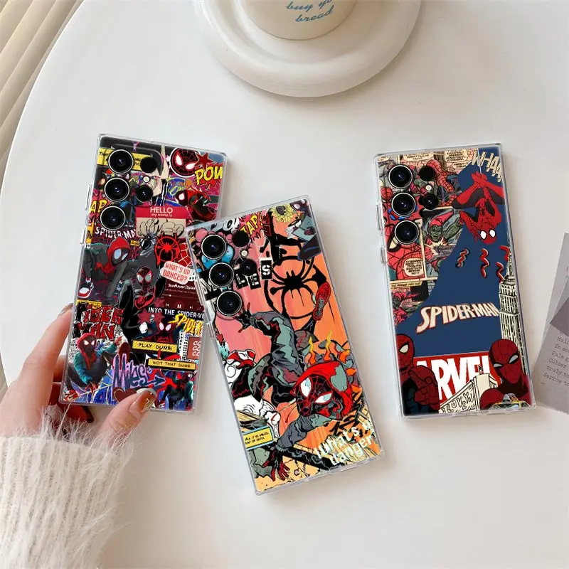 

Miles Morales Spiderman Gwen S25Ultra Clear Case For Samsung Galaxy S25 S24 S23 Ultra S20 S21 FE S22 Plus A56 A36 5G Phone Cover