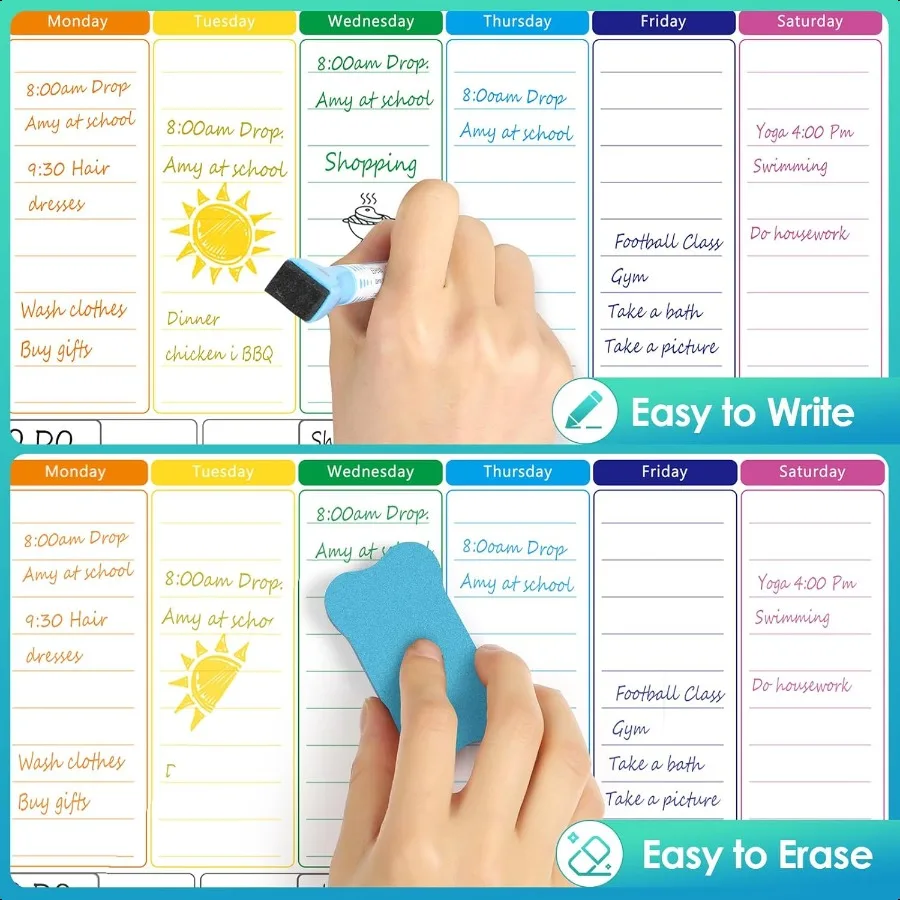 Weekly Dry Erase Board for Fridge Magnetic Calendar Whiteboard  for Refrigerator with Stain Resistant Technology Include 7 Fine