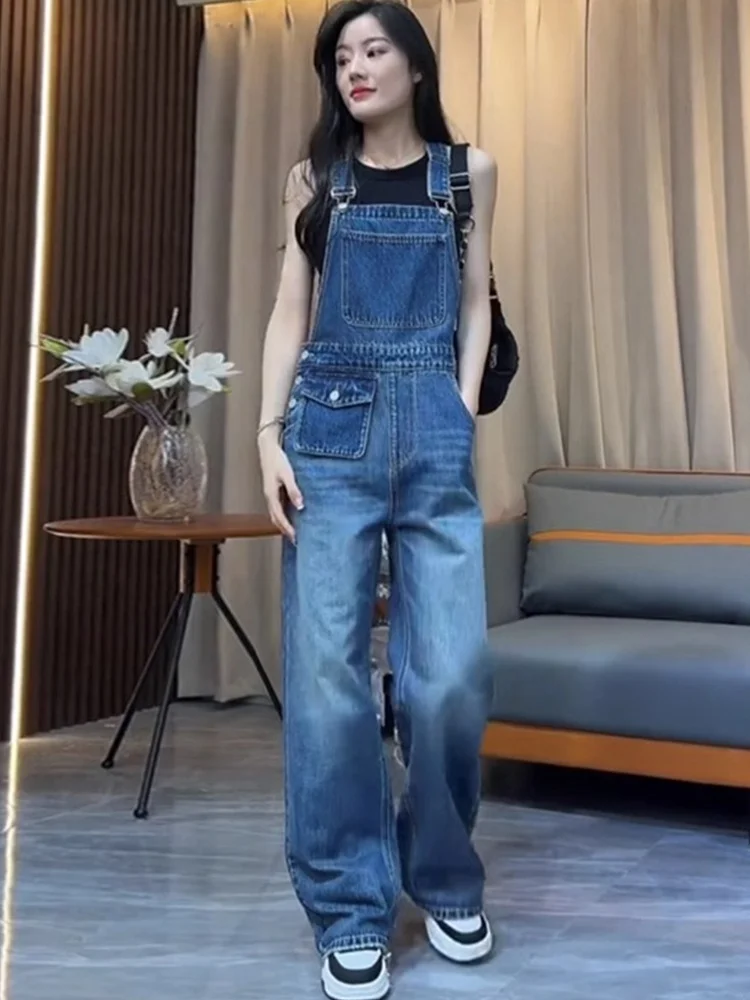 

Джинсовые комбинезоны в стиле ретро, женские весенние новые большие размеры, груша-мавпа, маленькая фигура, свободная утягивающая рабочая одежда, комбинезоны с высокой талией W...