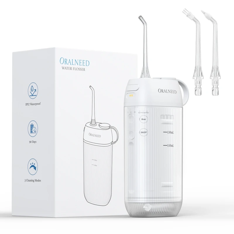 

ORALNEED Portable Oral Irrigator IPX7 Dental Water Jet Flosser Rechargeable Water pick Thread Home Travel Mouth Washing Machine