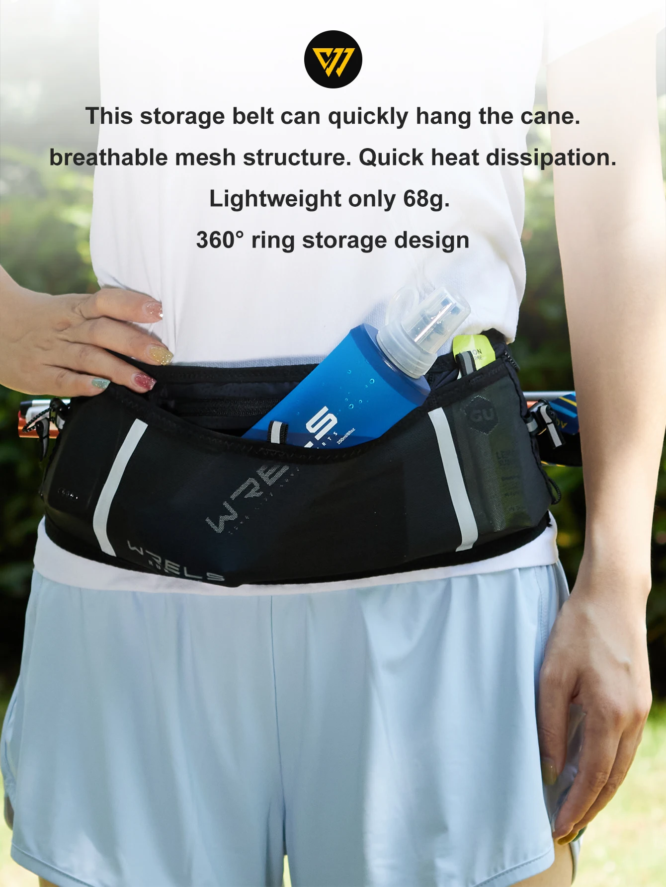 WRELS Elastischer Outdoor-Laufgürtel für Damen und Herren, Schlanke Sporttasche, Unsichtbare Hüfttasche, Leichter Fitness-Gürtel – Detail 2