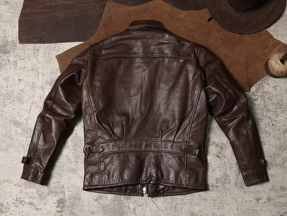 Jason Stanson Leather Jacket Outdoor Leather Hunting Suit with Multiple Pockets, Leather Jacket, Men's Lapel Wax Dyed Horseskin