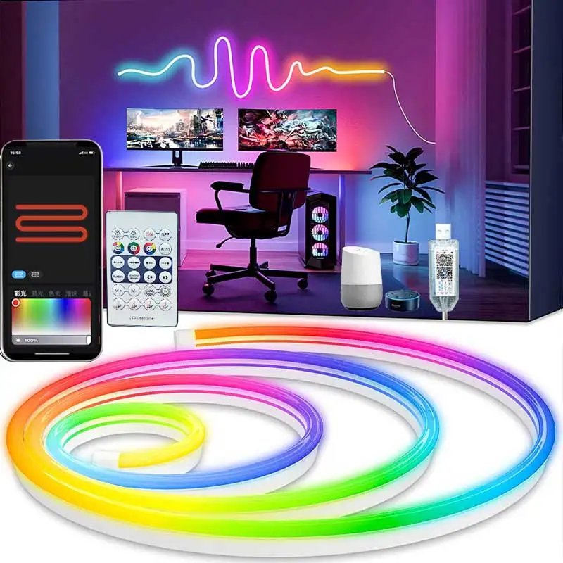 RGBIC Neon Strip Light 5V 1M 2M 3M 5M Flex Neon Tape Lamp Mixcolor Chasing Work With Alexa DIY APP Multicolor Chasing Strips