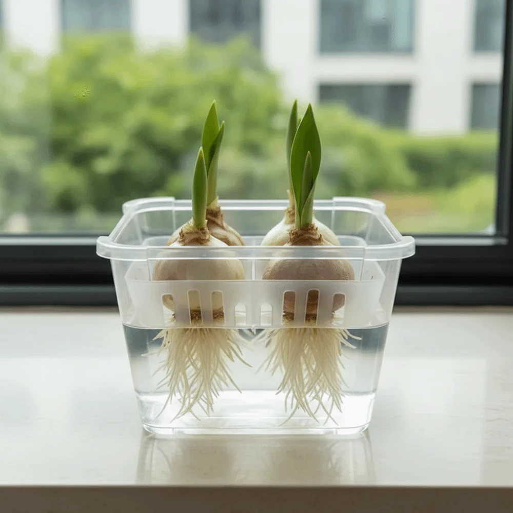 3PCS 4-grides Design Hydroponic Flower Pot with Drainage Holes Square Planting Basket Transparent Plastic Tulip Bulb Planter