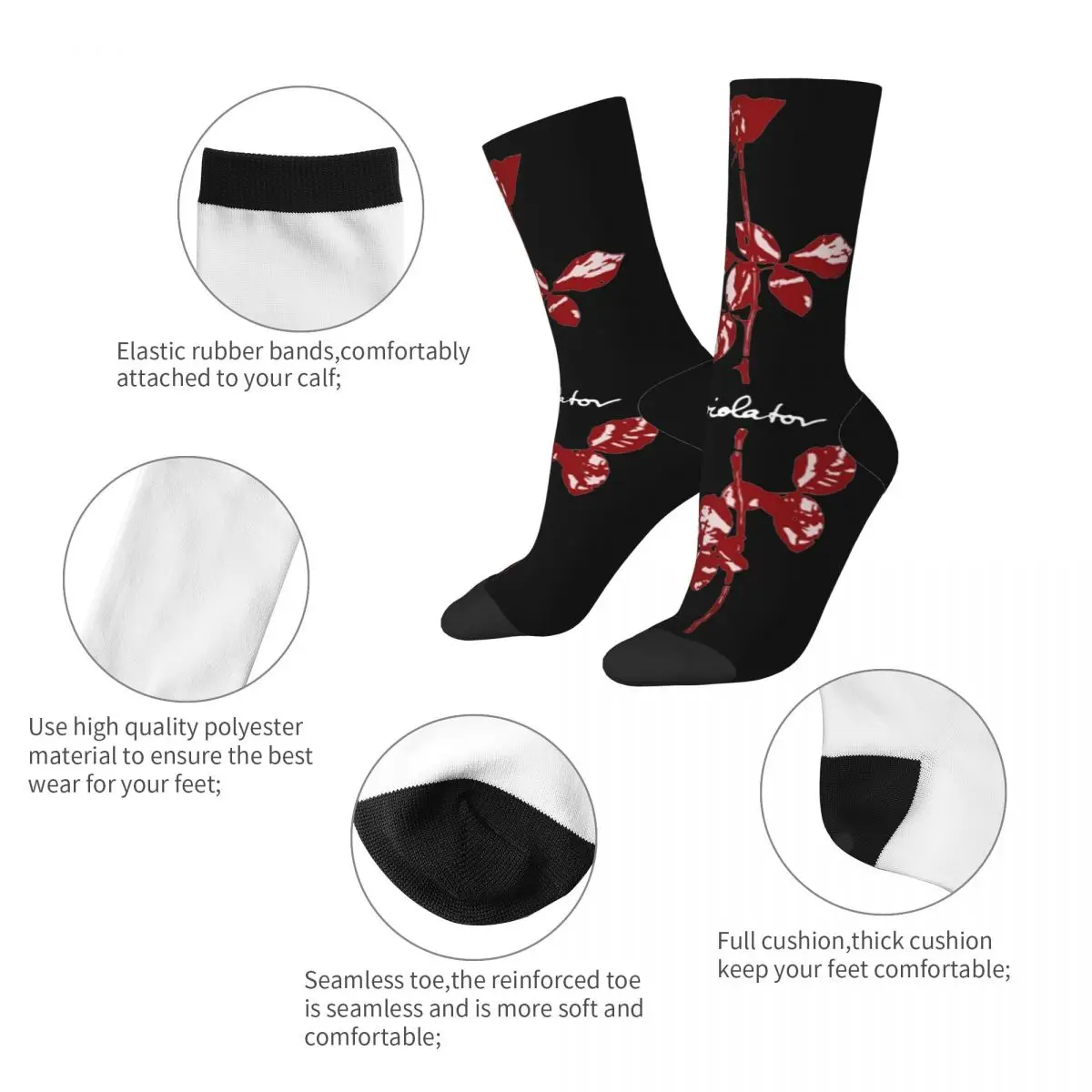 Autumn Winter Hip-hop Women Men Violator Red Depeches Mode Music Socks Sweat Absorbing Sports Socks