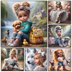 DIY Diamond Painting Art New 2025 Cute Girl and Puppy Full Diamond Mosaic Cross Stitch Kits Embroidery Home Decor