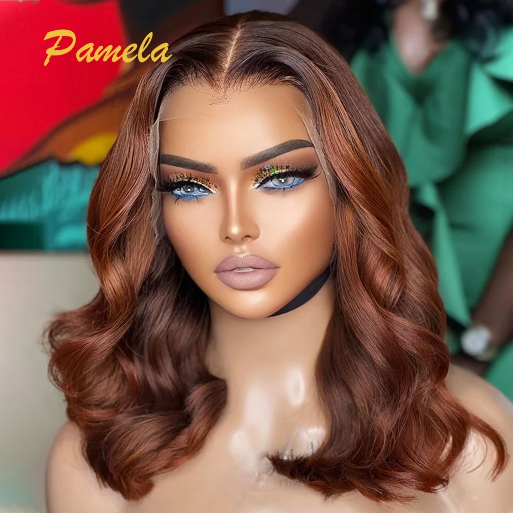 

Ginger Brown Glueless 250% Density Short BOB Human Hair Lace Front Wigs Loose Deep Wave Transparent Lace Frontal Wigs For Women