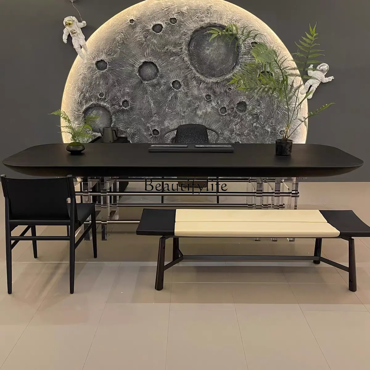 

03 Italian minimalist light luxury resin dining table high-end villa large flat floor household tea table