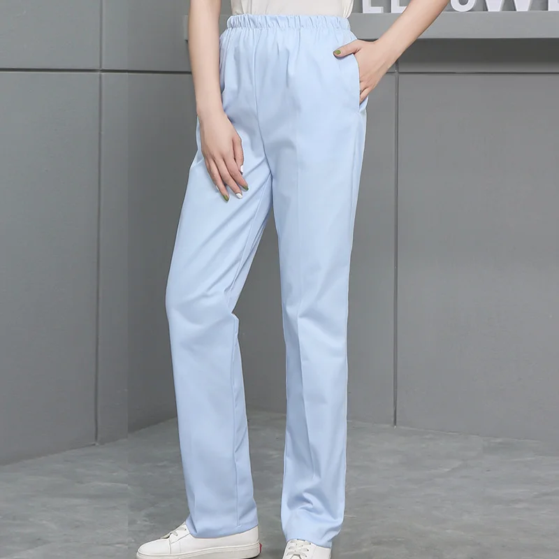 Solid Color Work High Quality Women's Elastic Waist Doctor White Scrub Spring Autumn Nurse Dental Care Uniform Pants