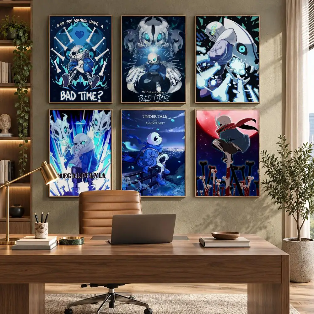 Undertale Retro Pixel RPG Game Style Poster Self-Adhesive PP Paper HD Wall Decal for Study Living Room Garage DIY Gift