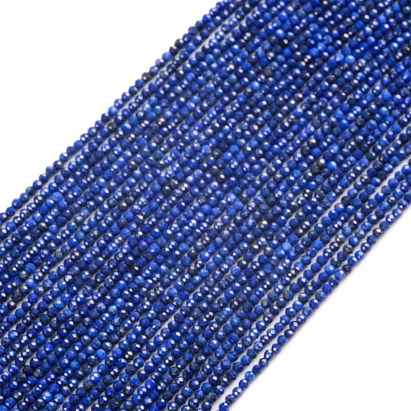 Natural Stone Beads 2 3 4mm Faceted Blue Lapis Lazuli Gemstone Loose Spacer Beads For Jewelry Making DIY Bracelet 15'' Inch