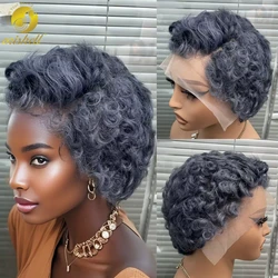 Gray Pixie Cut Wig Bob Human Hair Wigs 180% Density 13x4 Transparent Lace Frontal Short Bob Wig Brazilian Remy Hair for Women