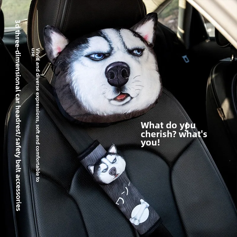 Husky Car Seat Headrest, Car Shoulder Pads, Car Neck Pillows, Cute Cartoon Interior