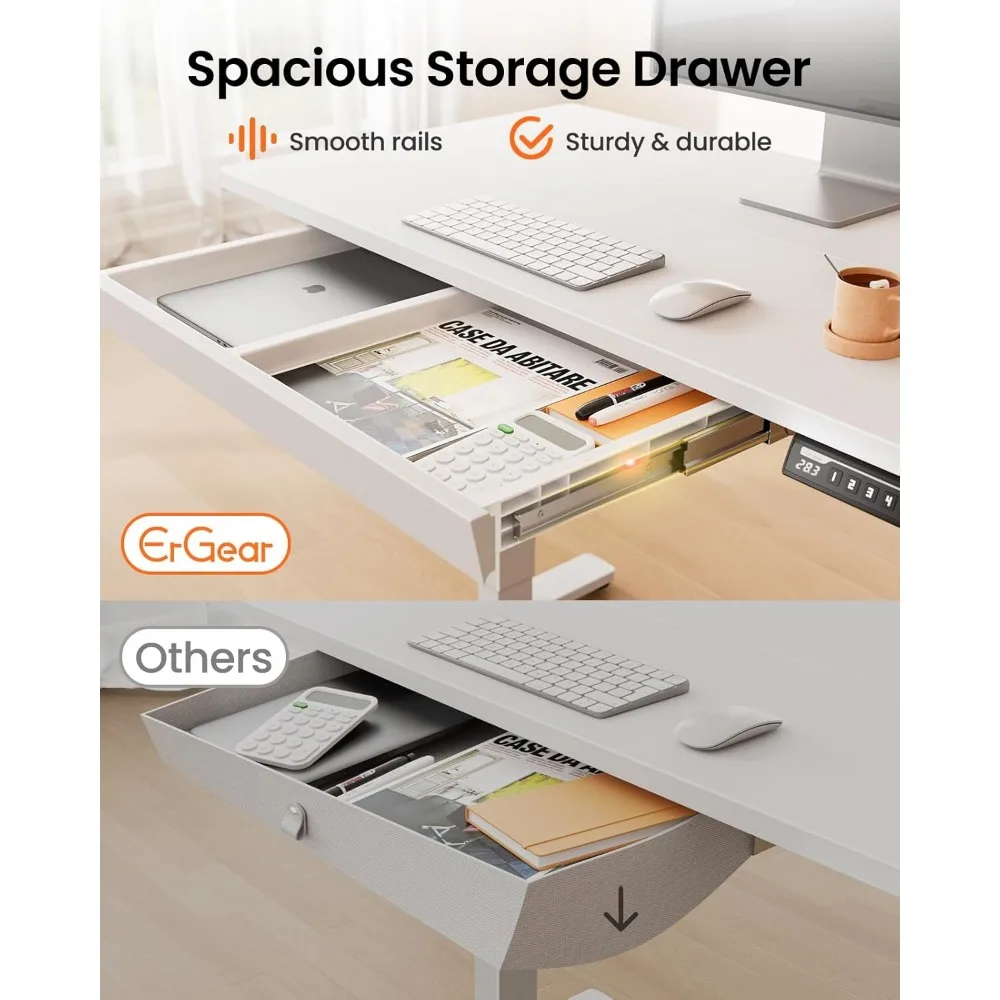 adjustable height electric desk 44"x24" with drawers, 4 memory heights, ergonomic home office desk