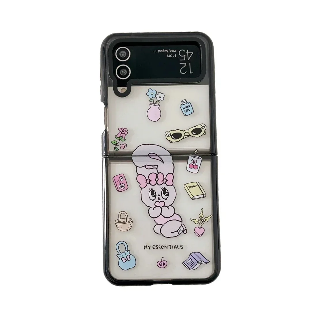 

Black Border Acrylic Pink Rabbit Phone Case for Samsung Galaxy Z Flip 5 4 3 Back Cover for ZFlip3 ZFlip4 ZFlip5 Hard Case Shell