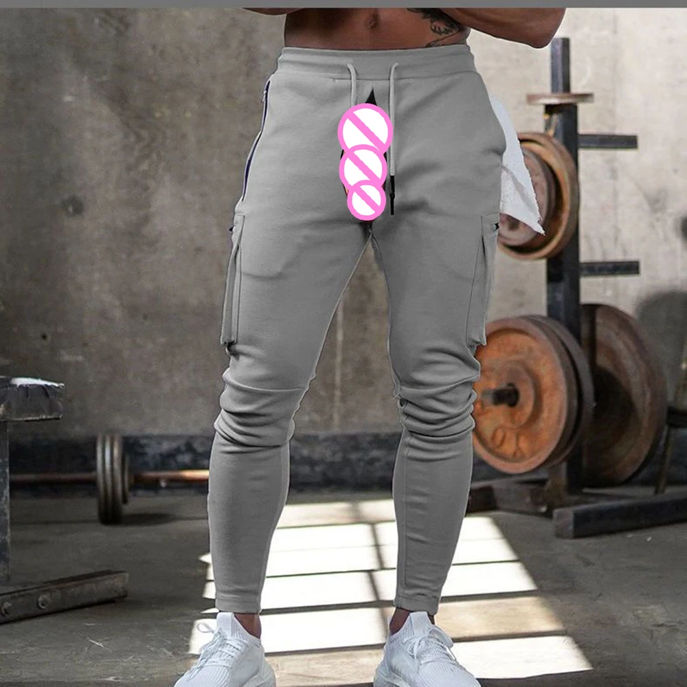 

Invisible Open Crotch Outdoor Sex Elastic Slim Fitting Sweatpants Multi Pocket Slacks Men's Loose Tactics Cargo Erotic Pants