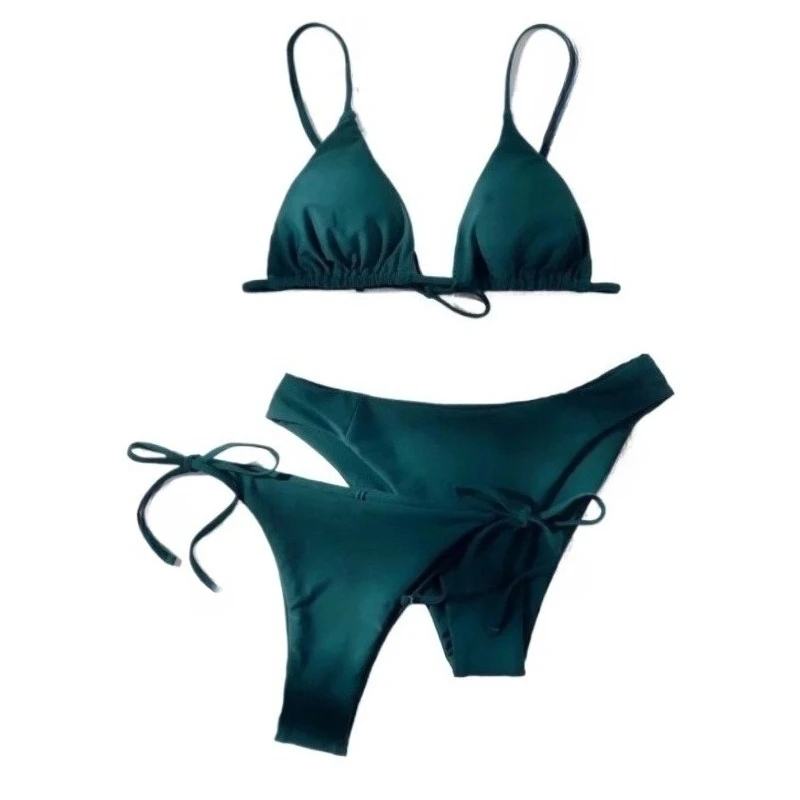 SMVP Women's Brazilian Push Up Bikini Set 3 Piece Bandage Swimsuit Two-Tone Black Green Quick-Dry Summer Beachwear Bathing Suit
