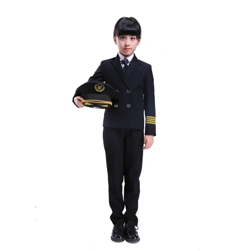 Kids Pilot Costumes Children Cosplay For Boys Girls Flight Attendant Costume Airplane Aircraft Air Force Performance Uniforms