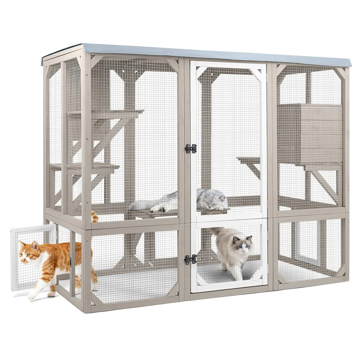 Large Catio Outdoor Cat Enclosure for 1-3 Cats, Multi-Level Wooden | 59