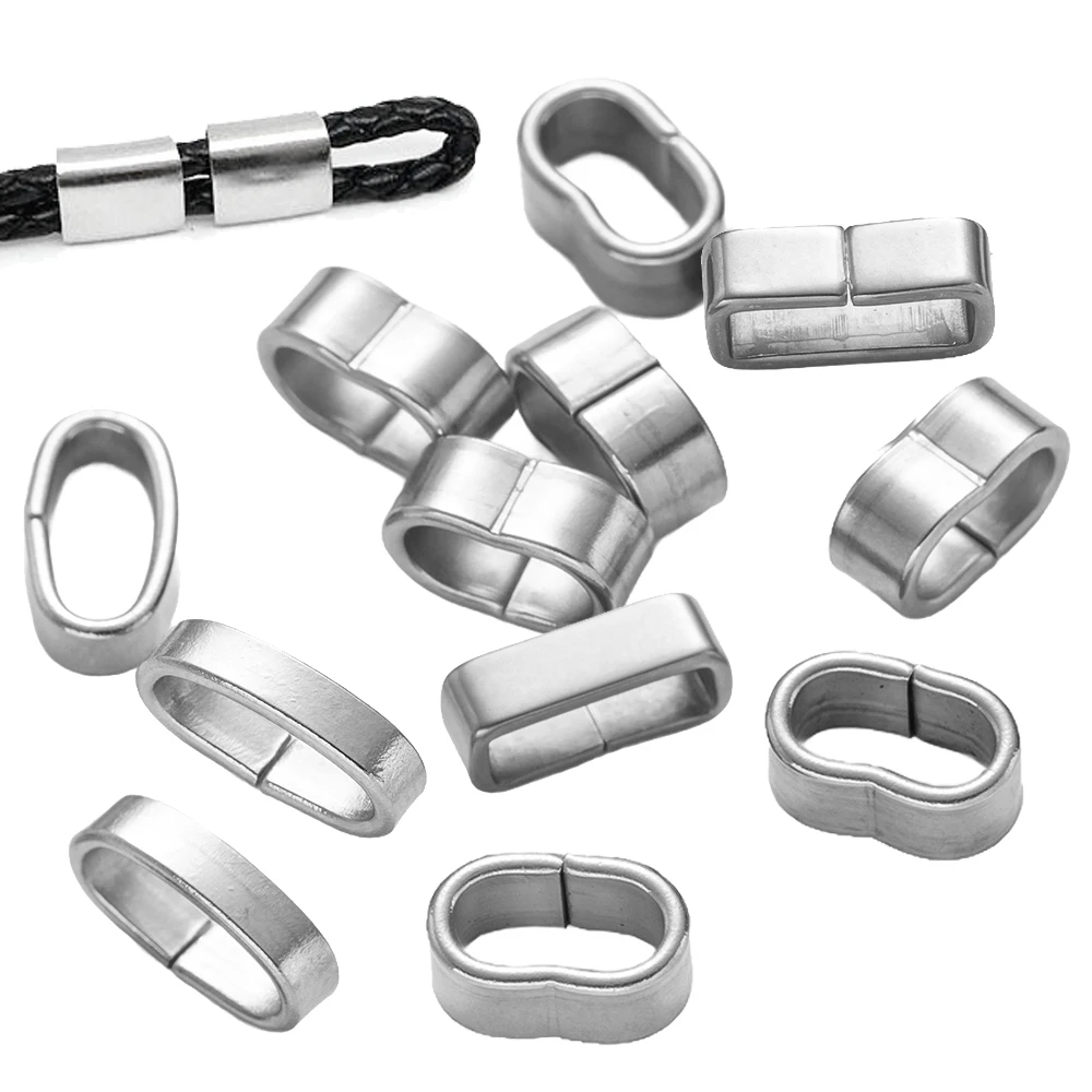 20pcs Stainless Steel Oval Large Hole Slider Beads Charms Clip for DIY Leather Rope Wristbands Bracelets Necklace Jewelry Making
