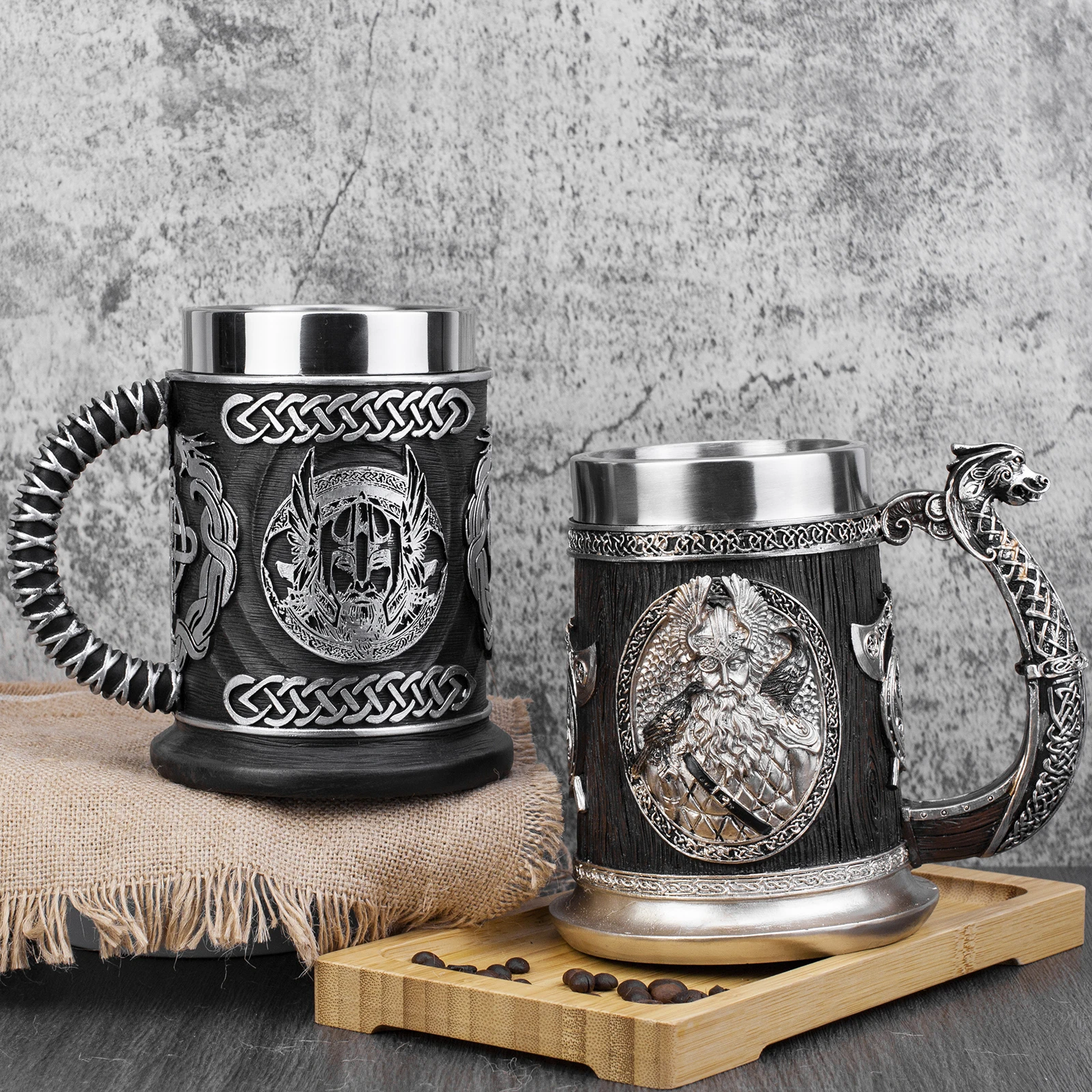 Viking Gods Long Boat Beer Tankard Mugs 304 Stainless Steel Resin Mugs Medusa's Demise Greek Mythology Cup 600ml Halloween Gift