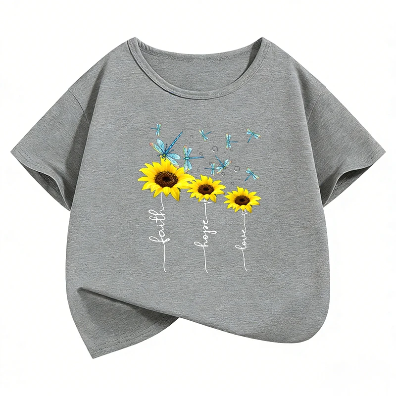 T-Shirt Fashion faith hope love butterfly Printed T Shirt Girls' Summer casual Short Sleeve Tops T-Shirts Cute kids Clothing
