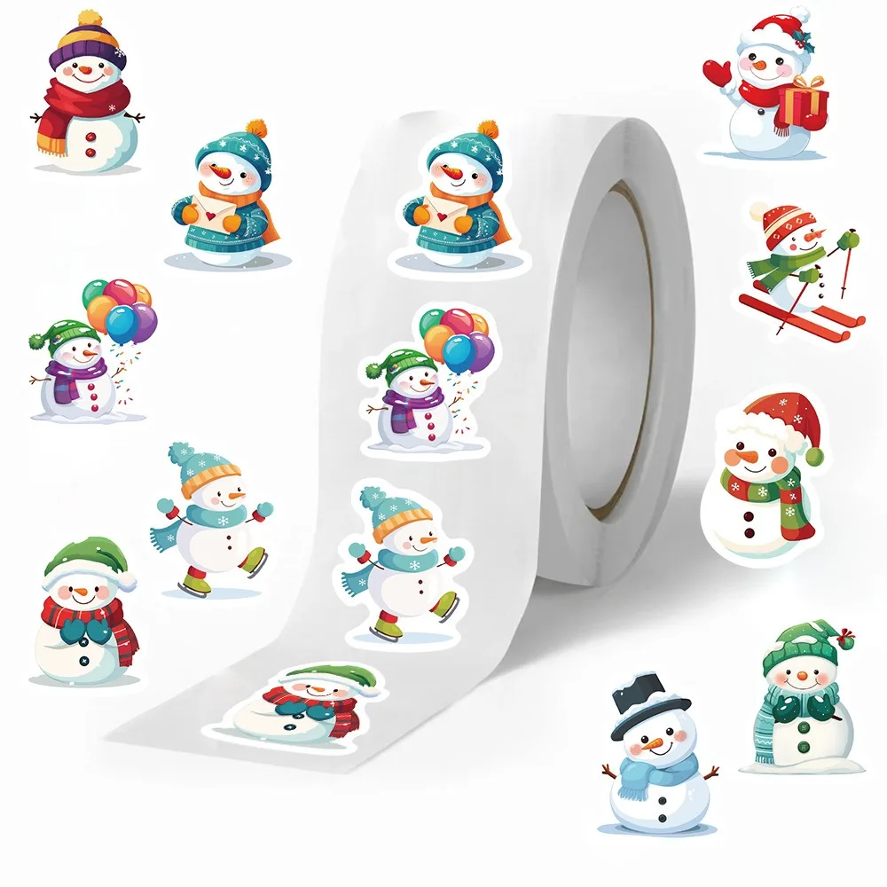 500PCS/Roll Snowman Christmas Stickers DIY Scrapbook Journal Envelope Sealing Computer Phone Sticker Reward Children Gift