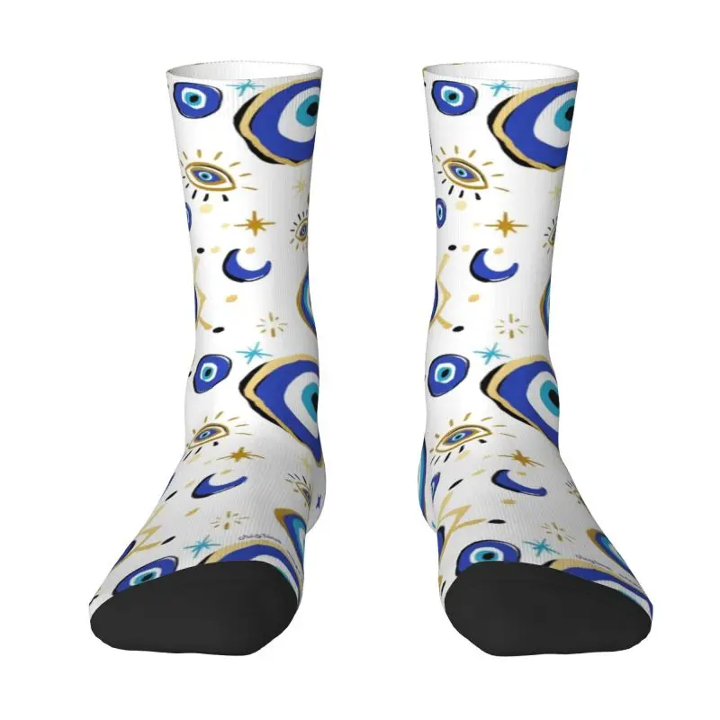 Fashion Mediterranean Blue And Gold Evil Eye Socks Men Women Warm 3D Print Hamsa Nazar Amulet Boho Sports Basketball Socks