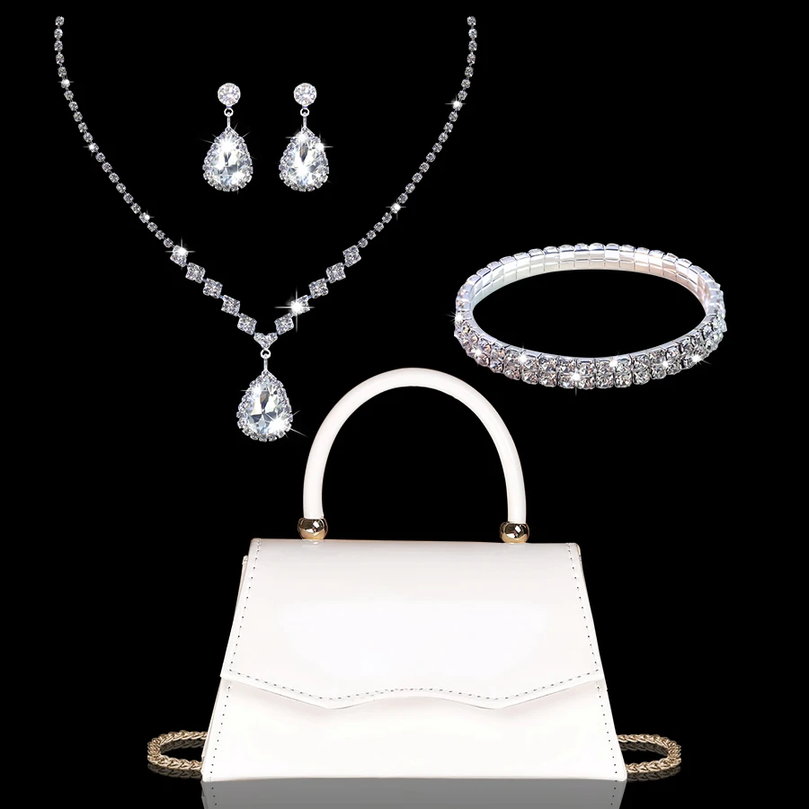 

Stylish and Elegant Women's Mirror Banquet Handbag, Shiny and Gorgeous Women's Party Wedding Bag, High-End Romantic Dinner Wallet, Exquisite Luxury Shoulder Crossbody Bag, Combined with Luxury Sparkling Rhinestone Earrings, Bracelet and Necklace Set, Suit