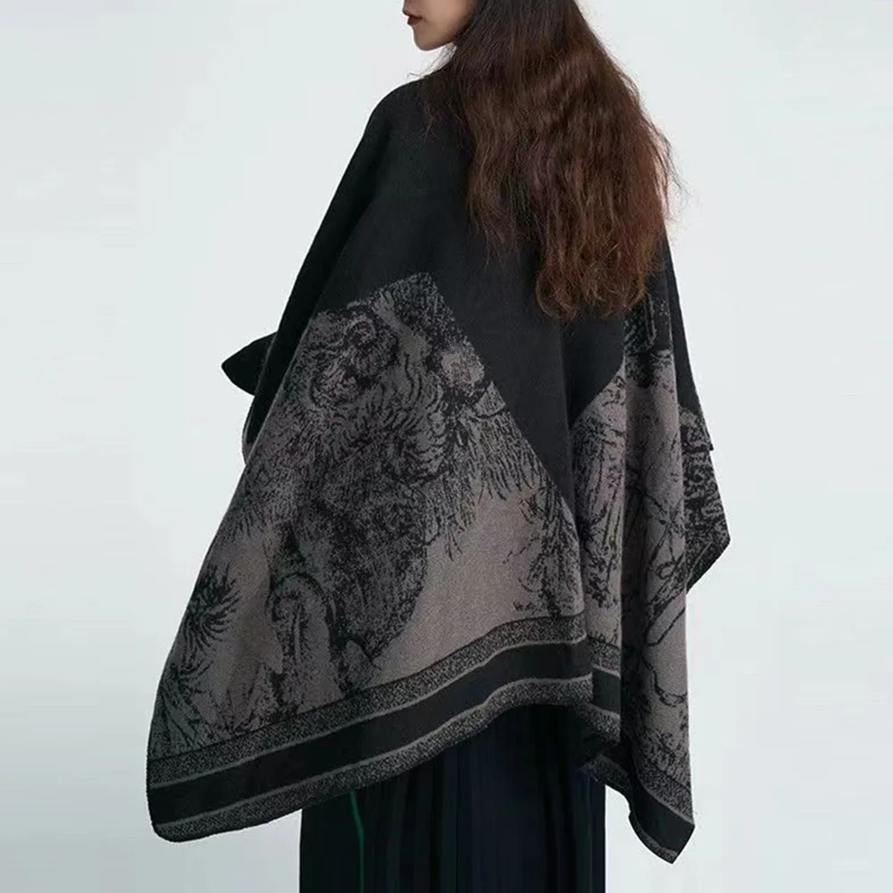 Goth Shawl Warm Scarf Autumn Winter Japanese Imitation Cashmere Fashion Elegant Versatile Multi-Purpose Soft Outer Shawl Unisex