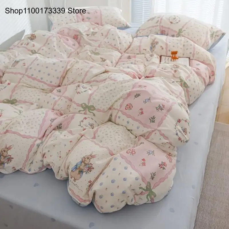 Elegant Spring-Autumn Bedding Set Queen Size Duvet Cover Flat Sheet Pillowcase Soft and Comfortable Garden Style Various Sizes