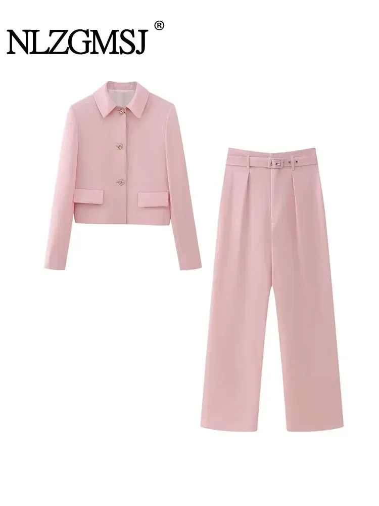 

Nlzgmsj TRAF Spring Y2K Women Loose Blazer Sets Long Sleeve Office Short Jacket Female Crop Top Pants Suits