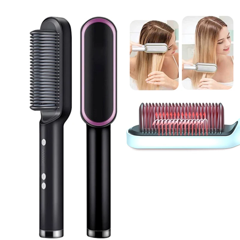 

piece of straight hair comb, 2-in-1 electric straight hair curling styling tool, multifunctional straight hair straightener