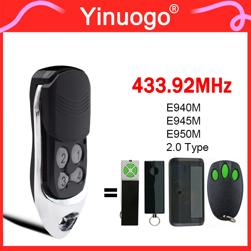 Compatible With MERLIN E940M E945M E950M 2.0Type 433.92MHz Rolling Code Garage Door Opener Remote Control 4 Channels