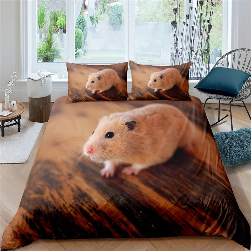 Bedding Set Luxury 3D Hamster Print 2/3Pcs Kids Adult Comfortable Duvet Cover Pillowcase Home Textile Single/Queen/King Size