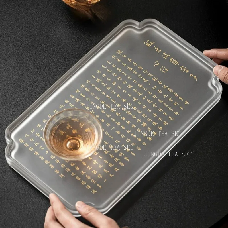 Glass Heart Classic Tea Tray Buddhist Zen Inspired Small Tea Tray Household Chinese Style Tea Ceremony Accessories Pallet