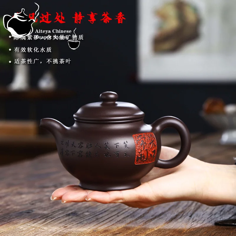 Chinese teapot Kung Fu Tea Set,Yixing-Handmade Purple Clay Pot, Kung Fu Teapot, a hundred Eyes and Purple Doughnut