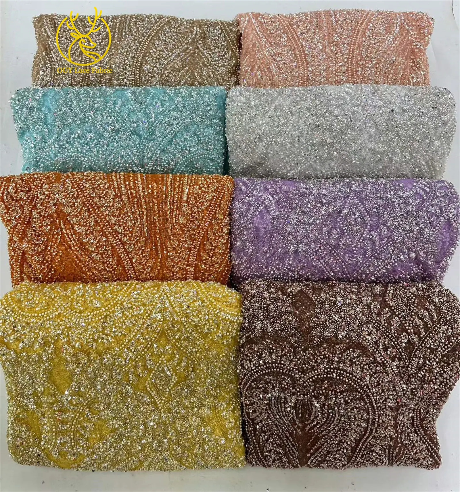 Afrikanischer Brautkleid-Spitzenstoff 2026, französische Pailletten-Spitze, 5 Yards, nigerianische Stickerei, Hochzeits-Mesh-Spitze für Partykleider und Näharbeiten – Detail 16